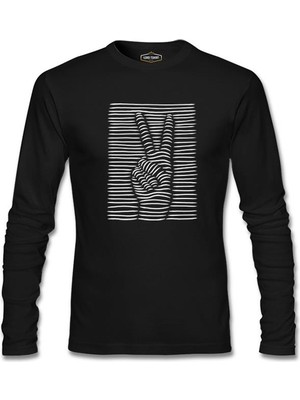 Lord T-Shirt Peace Hand Sign In 3D Siyah Erkek Sweatshirt