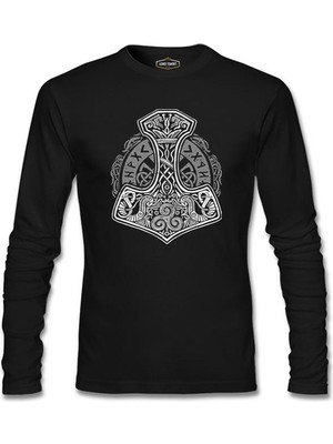 Lord T-Shirt A Viking Hammer In Tribal Style Siyah Erkek Sweatshirt