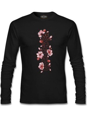 Lord T-Shirt Japanese Quote With Decorative Flowers Siyah Erkek Sweatshirt