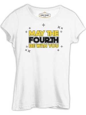 Lord T-Shirt May The Fourth Be With You With Stars Beyaz Kadın Tshirt