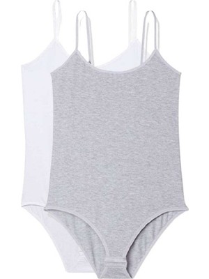 Mbb E-Ticaret 2 Adet Ip Askılı Kadın Çıtçıtlı Body Beyaz ve Gri