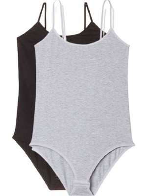 Mbb E-Ticaret 2 Adet Ip Askılı Kadın Çıtçıtlı Body Siyah ve Gri