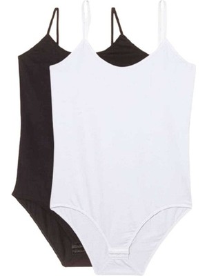 Mbb E-Ticaret 2 Adet Battal Beden Ip Askılı Kadın Çıtçıtlı Body Siyah Beyaz