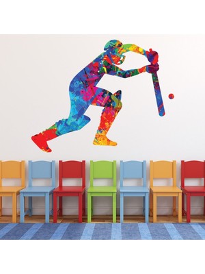 Jeronkarji Boya Sıçrama Kriket Topa Vuran Oyuncu Dekoratif Duvar Sticker Çıkartma Spor Salonu Çocuk Odası