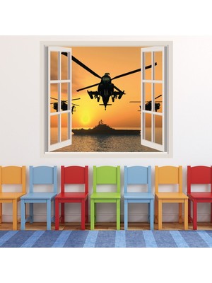 Jeronkarji Apache Helikopterleri 3D Pencere Dekoratif Duvar Sticker Çıkartma Bebek Çocuk Odası