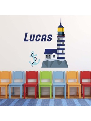 Jeronkarji Kişiye Özel Isimli Mavi Deniz Feneri Dekoratif Duvar Sticker Çıkartması Ofis Oturma Odası