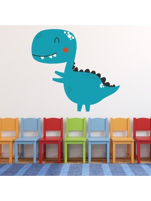 Jeronkarji Mutlu T-Rex Mavi Dinozor Dekoratif Duvar Sticker Çıkartması Bebek Çocuk Odası