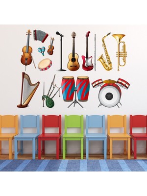 Jeronkarji Müzik Aletleri Davul Gitar Dekoratif Duvar Çıkartma Seti Mutfak Ofis Yatak Odası