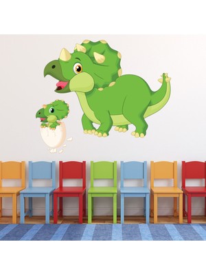 Jeronkarji Yeşil Triceratops Dinozor Dekoratif Duvar Sticker Çıkartması Bebek Çocuk Odası