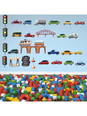Jeronkarji Trafik Işığı ve Arabalar Dekoratif Duvar Çıkartma Seti Bebek Çocuk Odası