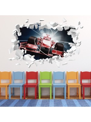 Jeronkarji Kırmızı Formula 1 Araba Beyaz Tuğla 3D Delik Dekoratif Duvar Sticker Çıkartması Bebek Çocuk Odası