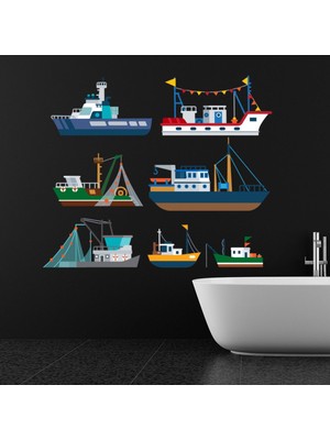 Jeronkarji Balıkçı Teknesi Gemi Dekoratif Duvar Çıkartma Seti Spor Salonu Çocuk Odası