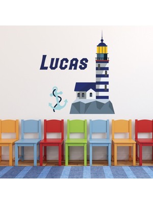 Jeronkarji Kişiye Özel Isimli Mavi Deniz Feneri Dekoratif Duvar Sticker Çıkartması Bebek Çocuk Odası