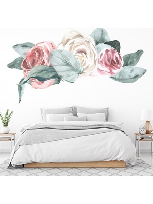 Jeronkarji Pembe ve Beyaz Şakayık Çiçek Dekor Dekoratif Duvar Sticker Çıkartma Ofis Oturma Odası