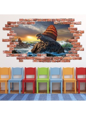 Jeronkarji Dimetrodon Dinozor Kırmızı Tuğla 3D Delik Dekoratif Duvar Sticker Çıkartması Bebek Çocuk Odası