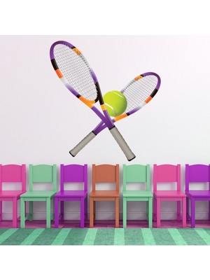 Jeronkarji Mor Turuncu Tenis Sopaları Dekoratif Duvar Sticker Çıkartma Spor Salonu Çocuk Odası