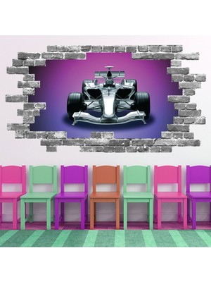 Jeronkarji Formül Yarış Arabası Spor Gri Tuğla 3D Delik Dekoratif Duvar Sticker Çıkartma Bebek Çocuk Odası