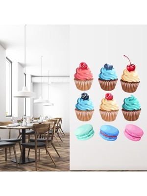 Jeronkarji Cupcakes ve Tatlılar Mutfak Dekoratif Duvar Çıkartma Seti Ofis Oturma Odası