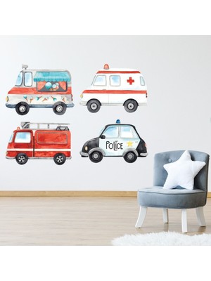 Jeronkarji Acil Servis Araçları Çocuk Dekoratif Duvar Çıkartma Seti Bebek Çocuk Odası
