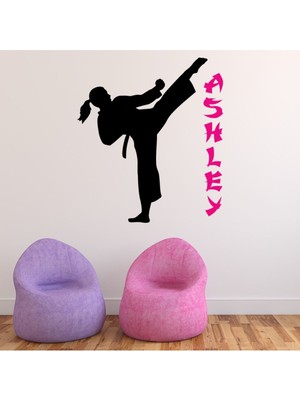 Jeronkarji Kişiye Özel Isim Kadın Karate Dekoratif Duvar Sticker Çıkartması Spor Salonu Çocuk Odası