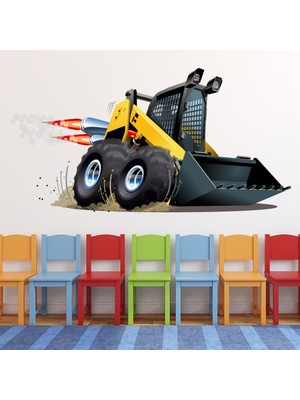 Jeronkarji Buldozer Karikatür Kazıcı Dekoratif Duvar Sticker Çıkartma Bebek Çocuk Odası