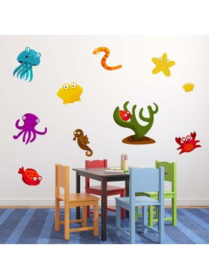 Jeronkarji Deniz Hayvanları Altında Dekoratif Duvar Çıkartma Seti Ofis Oturma Odası