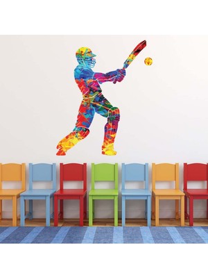 Jeronkarji Boya Sıçrama Kriket Topa Vuran Oyuncu Spor Dekoratif Duvar Sticker Çıkartma Mutfak Ofis Yatak Odası