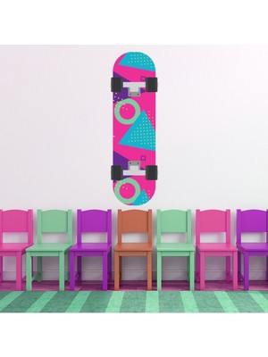 Jeronkarji Pembe Kaykay Dekoratif Duvar Sticker Çıkartma Spor Salonu Çocuk Odası