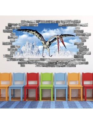 Jeronkarji Pterodactyl Dinozor Gri Tuğla 3D Delik Dekoratif Duvar Sticker Çıkartması Bebek Çocuk Odası