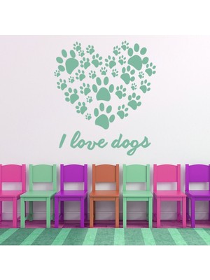 Jeronkarji Köpekleri Seviyorum Pençe Kalp Dekoratif Duvar Sticker Çıkartma Oturma Odası Salon