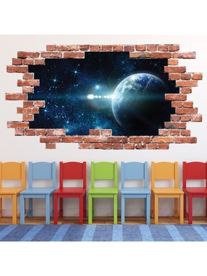 Jeronkarji Dış Uzay Gezegenleri Kırmızı Tuğla 3D Delik Dekoratif Duvar Sticker Çıkartması Bebek Çocuk Odası