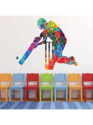 Jeronkarji Gökkuşağı Topa Vuran Oyuncu Kriket Dekoratif Duvar Sticker Çıkartma Spor Salonu Çocuk Odası