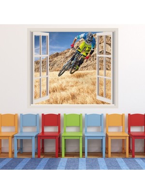 Jeronkarji Dağ Bisikleti Bisikletçi 3D Pencere Dekoratif Duvar Sticker Çıkartması Bebek Çocuk Odası