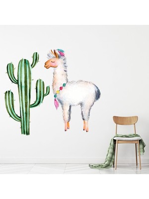 Jeronkarji Kaktüs ve Lama Dekoratif Duvar Sticker Çıkartma Yatak Çocuk Odası