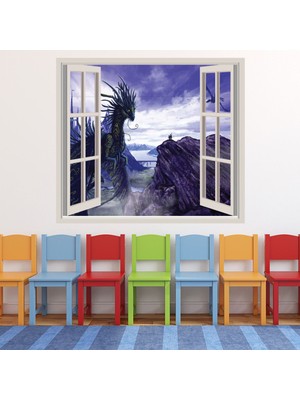 Jeronkarji Ejderha 3D Pencere Dekoratif Duvar Sticker Çıkartma Bebek Çocuk Odası