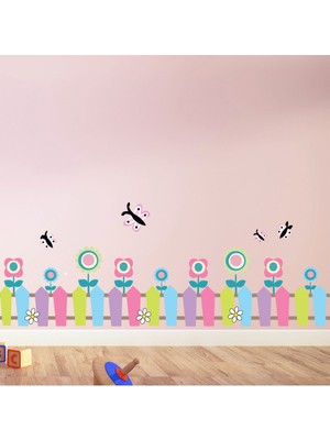 Jeronkarji Çiçek Çit ve Kelebekler Sınır Dekoratif Duvar Sticker Çıkartma Bebek Çocuk Odası
