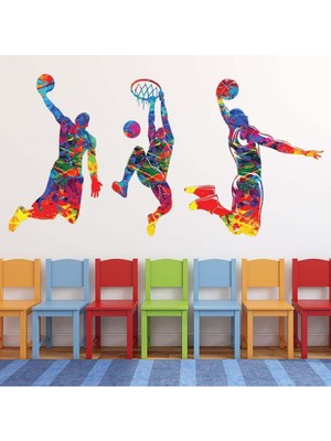 Jeronkarji Boya Sıçrama Basketbolcular Dekoratif Duvar Sticker Çıkartma Mutfak Ofis Yatak Odası