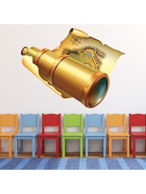 Jeronkarji Teleskop ve Hazine Haritası Dekoratif Duvar Sticker Çıkartma Bebek Çocuk Odası