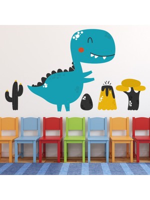 Jeronkarji Mavi T-Rex Dinozor Çocuk Dekoratif Duvar Sticker Çıkartması Bebek Çocuk Odası