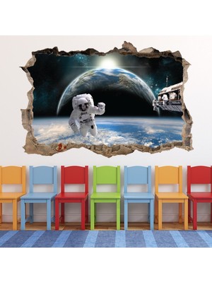 Jeronkarji Astronot Uzay Dünya 3D Delik Dekoratif Duvar Sticker Çıkartması Bebek Çocuk Odası