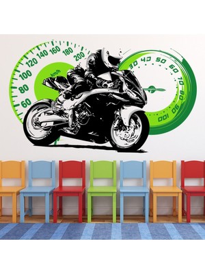 Jeronkarji Siyah Motosiklet Yeşil Speedo Dekoratif Duvar Sticker Çıkartması Bebek Çocuk Odası