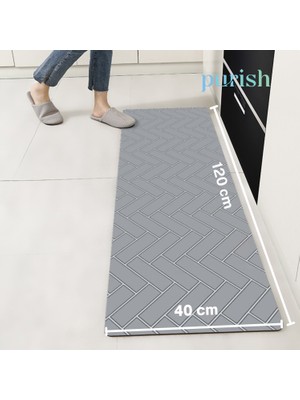 Gri Tuğla Desenli Su Emici, Kaydırmaz Tabanlı, Yıkanabilir Diatom Banyo ve Abdest Paspası - 120 x 40 cm