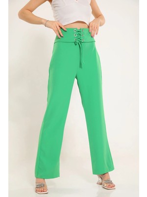Julude Yeşil Kadın Bel Kuşak Detaylı Palazzo Pantolon P-00003323