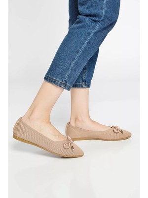 Julude Bej Taşlı Fiyonk Tokalı Kadın Triko Babet P-00011475