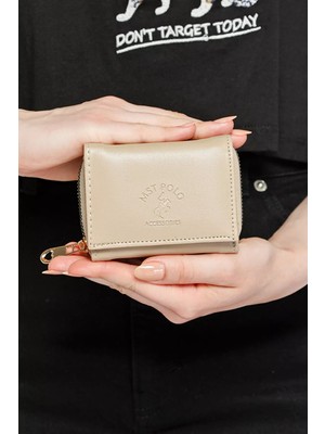 Julude Bej Kartlık ve Bozuk Para Bölmeli Kullanışlı Kadın Cüzdan P-00011443