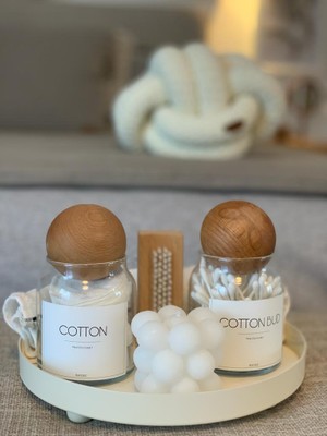 Bucolic 2’li Ahşap Kapaklı Cam Pamukluk Seti / Cotton- Cotton Bud