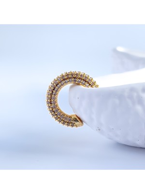 Luzzen Yoğun Zirkon Gold Earcuff (Kıkırdak Küpe)