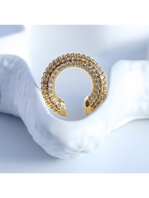 Luzzen Yoğun Zirkon Gold Earcuff (Kıkırdak Küpe)