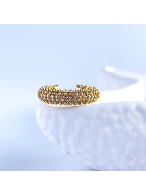 Luzzen Yoğun Zirkon Gold Earcuff (Kıkırdak Küpe)