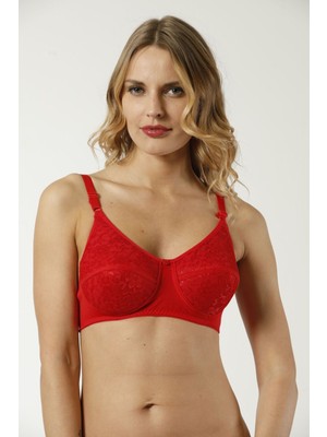 Nivene Kırmızı Penye Süngerli Sütyen B Cup Uyumlu Toparlayıcı Dantelli Sütyen